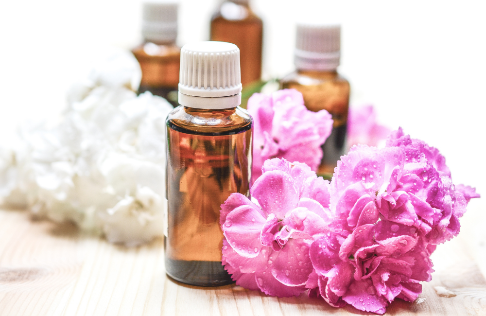 essential oils with flowers