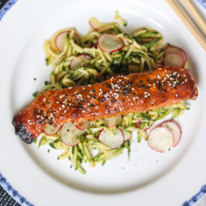miso salmon with zucchini noodles